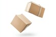 © Snap Essence - Closed and taped cardboard parcel boxes falling on white background with shadow, Generative AI