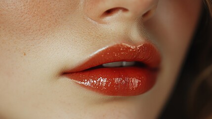 Close-up of lips with glossy, luxury makeup in rich shades, showcasing a sophisticated, high-end beauty look.