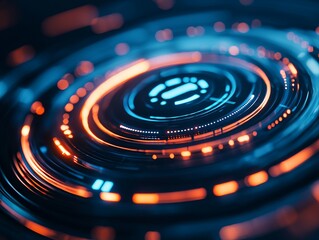Wall Mural - A vibrant, abstract design featuring glowing circular patterns in shades of blue and orange, evoking a futuristic, digital aesthetic.