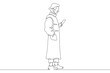 © derplan13 - Continuous one line drawing old man with smartphone. Elderly man with tablet. Pensioner uses gadget. One continuous line isolated minimal illustration.Not AI.