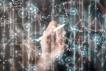 Fototapete - Neural network 3D illustration. Big data and cybersecurity