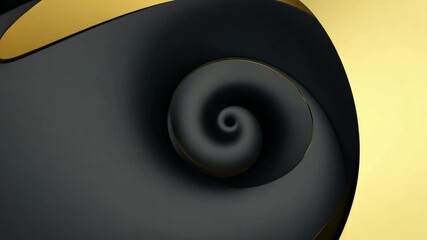 Fototapete - A captivating swirl of glossy black material intertwined with a vibrant gold hue forms an intricate, abstract design that mesmerizes the viewer at 4k resolution.