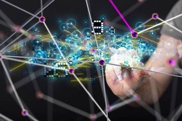 Aufkleber - Neural network 3D illustration. Big data and cybersecurity - 3d