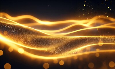 Wall Mural - A shimmering wave of golden particles creating a mesmerizing abstract visual effect.