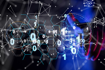 Fototapete - Neural network 3D illustration. Big data and cybersecurity