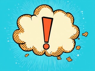 Wall Mural - A vibrant comic strip style thought bubble featuring a bold exclamation point, bursting with energy, highlighting excitement and surprise in bright pop art colors