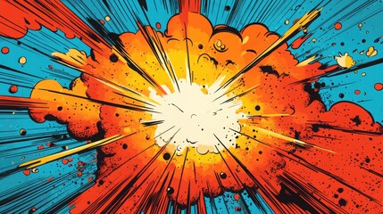 Wall Mural - Lightning flash on abstract colorful background. Comic style, pop art, halftone