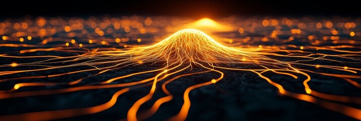 Wall Mural - anti-money laundering aml concept. abstract glowing landscape with flowing lines and a central peak.
