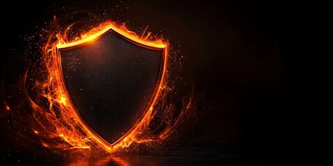 Wall Mural - anti-money laundering aml concept. fiery shield symbolizing protection and security in a dark backgr