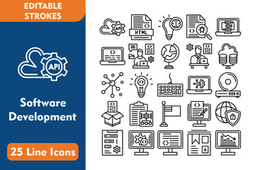 Wall Mural - 25 Software Development Line Icons Keyboard,
Machine Learning,
Dvd,
Open Box,
Task Planning,
Flagged,