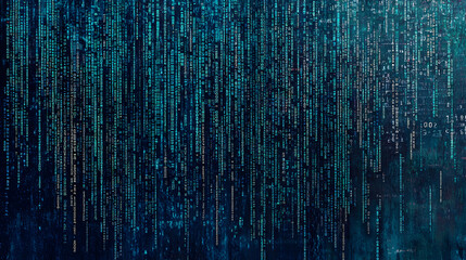 abstract digital code background teal green blue matrix style technology data stream falling lines b