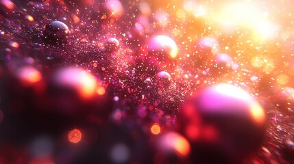 Wall Mural - Vibrant Spheres and Glowing Particles in a Dynamic Abstract Composition