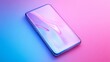 © Elshad Karimov - Modern smartphone with a sleek glass design rests on a vibrant backdrop of blue and pink hues.