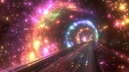 Wall Mural - Cosmic Journey Through Colorful Space Tunnel with Glittering Stars