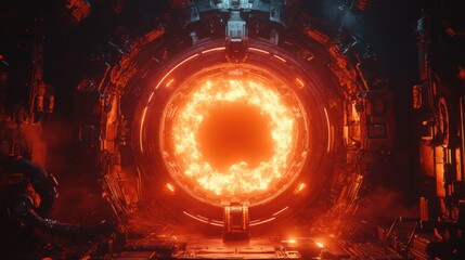 Wall Mural - Futuristic Portal with Flames and High-Tech Background Elements
