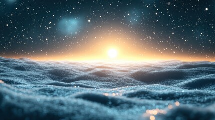 Wall Mural - Ethereal Sunrise Over a Snowy Landscape Under a Starry Night Sky