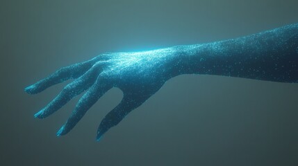 Wall Mural - Glowing Hand Emerging from Dark Water with Sparkling Particles