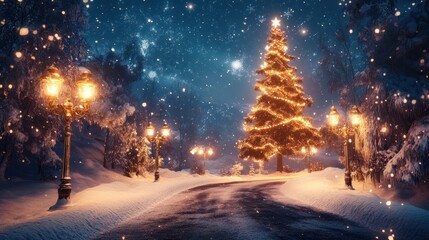 Wall Mural - Enchanted Winter Night: A Magical Christmas Eve Scene