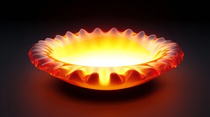 Wall Mural - orange glass bowl emitting warm yellow glow, curved rim casting soft light against dark shadowy back
