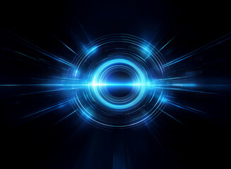 Fototapete - Glowing blue circular energy field, radiating light streaks against a dark background.  Suggests technology, power, and futuristic concepts.