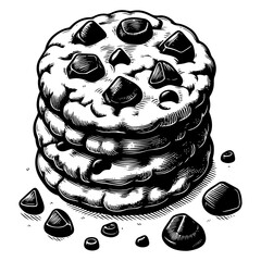 Wall Mural - chocolate chip cookies engraving vector