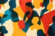 © Project - Diverse crowd silhouettes in colorful abstract shapes, community gathering