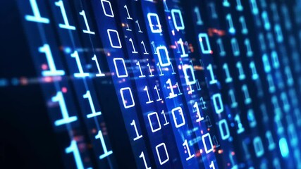 Close up on blue binary code lines as technology and data concept
