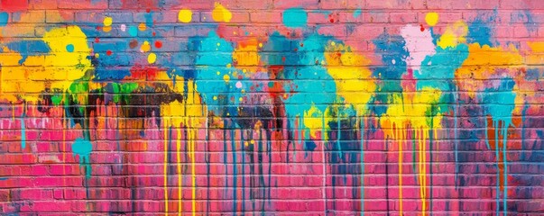 Wall Mural - Colorful splatter on brick wall