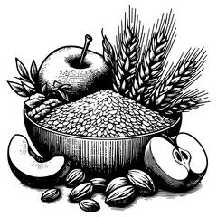 Wall Mural - harvest bowl engraving sketch vector illustration