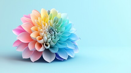 Sticker - Rainbow pastel flower on light blue background.