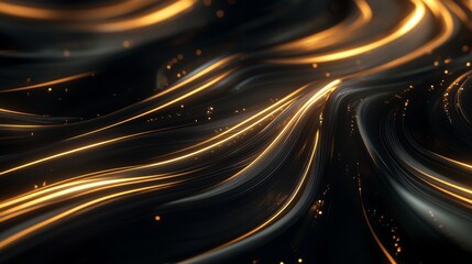 Wall Mural - abstract flowing lines with golden light on dark background