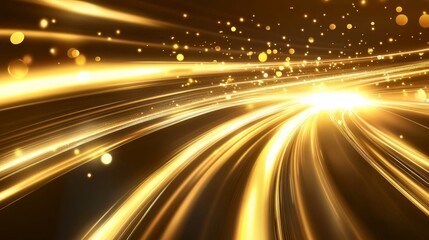 Wall Mural - Glowing Abstract Lines with Golden Lights and Bokeh Effect Background