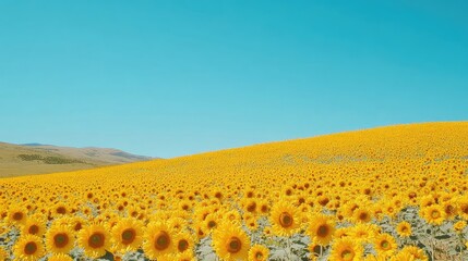 Wall Mural - a vast sunflower field under a clear blue sky, with bright yellow blooms stretching as far as the ey