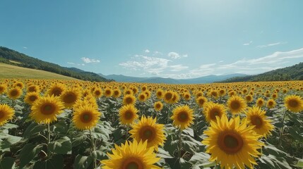 Wall Mural - a vast sunflower field under a clear blue sky, with bright yellow blooms stretching as far as the ey
