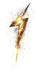 Wall Mural - Lightning bolt symbol exploding with golden energy on white background, ideal for energy, power and electricity concepts