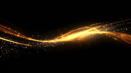 Wall Mural - Golden wave swirling, sparkling particles dancing across dark backdrop, embodying elegance and festive holiday spirit