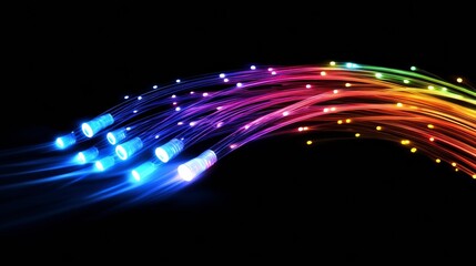 Wall Mural - fiber optic cables transmitting colorful data creating a futuristic and technological effect