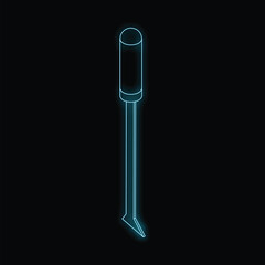 Canvas Print - Glowing awl on black background, isometric view of tool for piercing holes in leather