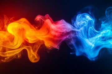 Poster - Colorful smoke swirls blend in vibrant patterns creating a dynamic visual display against a dark backdrop