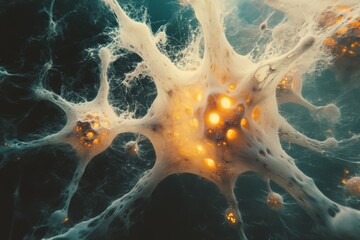 Leinwandbilder - Exploration of cellular structures showcasing glowing neurons and their interconnected web in a scientific environment