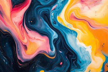 Aufkleber - Colorful abstract swirl pattern in vibrant hues of blue, pink, orange, and yellow creating a mesmerizing visual effect