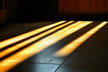 Aufkleber - Golden sunlight streams through window, casting long shadows on the floor in a cozy interior setting