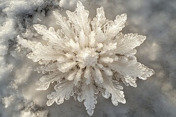 Poster - Intricate frost formation on snow illustrates nature's delicate artistry in winter's embrace