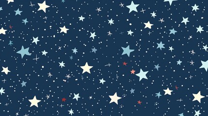 Canvas Print - a seamless pattern with white, blue, yellow and red stars on a dark blue background.