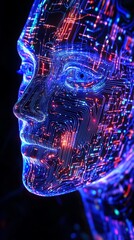 Wall Mural - digital face emerging from illuminated circuit board, representing technological innovation and ai i