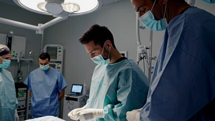 Poster - Medical team prepares for a surgical procedure in a modern hospital setting during a routine operation