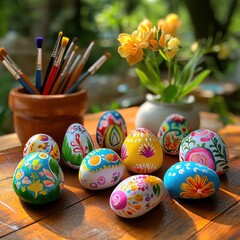 Wall Mural - a diy hand-painted rock project featuring various rocks painted with colorfu