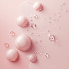 Wall Mural - soft pastel pink surface with water droplets and glossy spheres