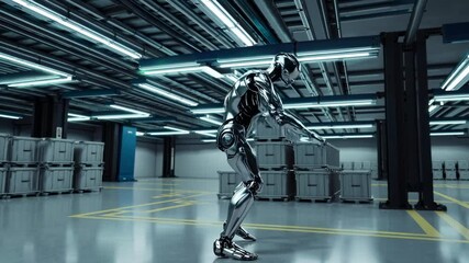 Poster - Robot performing tasks in a modern warehouse during daylight hours
