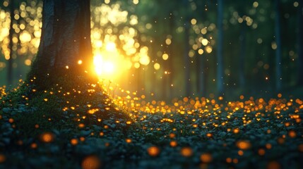 Wall Mural - Sunset Fireflies Forest Magic Dusk Nature